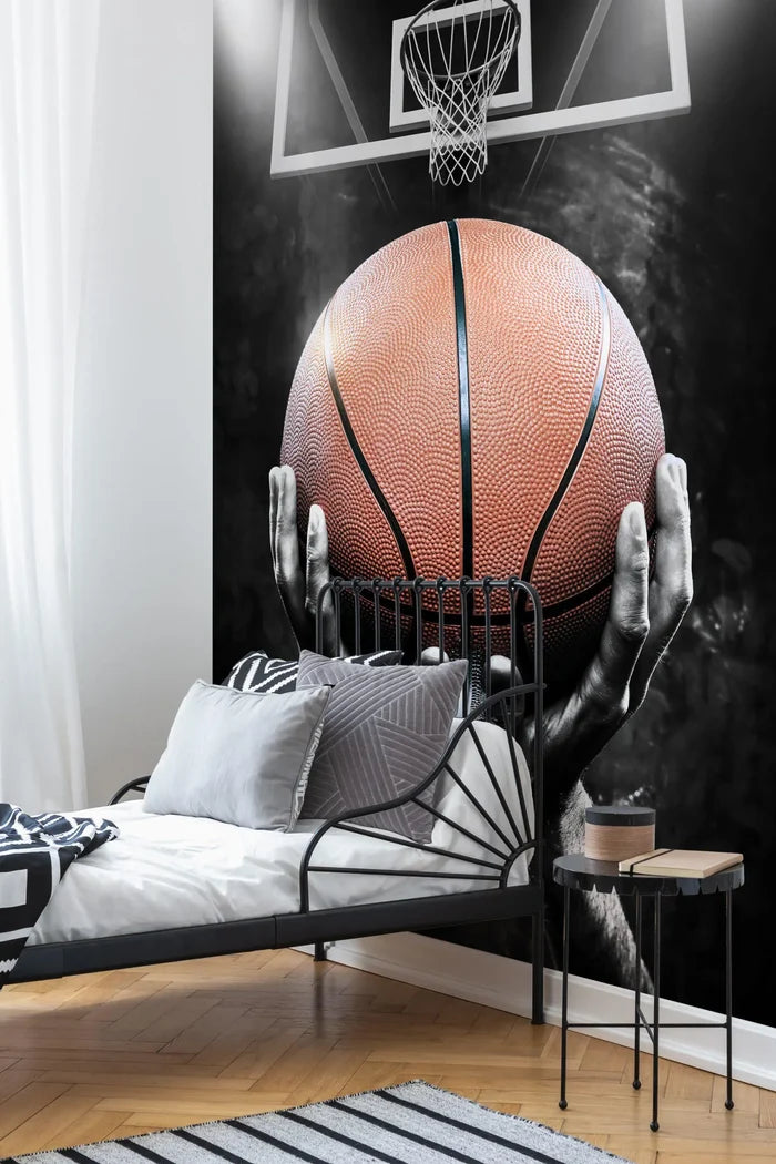 3D Basketball Wall Mural: Teen Room Decor, Self-Adhesive Wallpaper