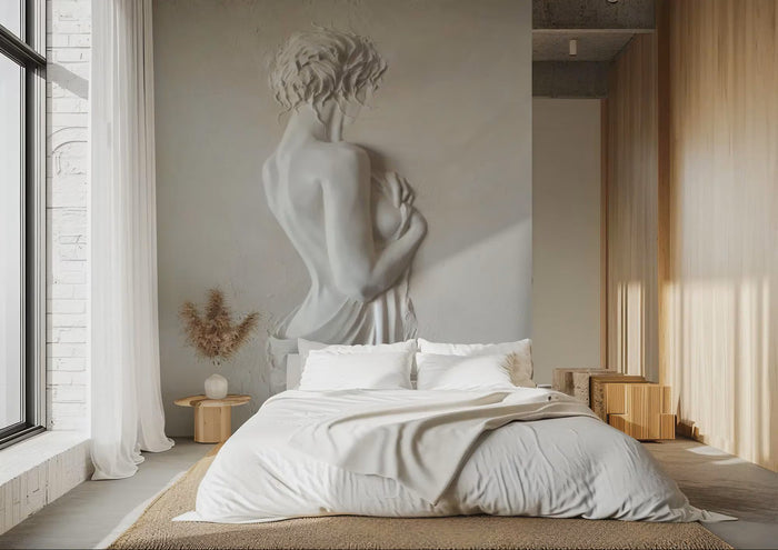 3D Illusion Woman Wallpaper: Clay Statue Art Wall Mural