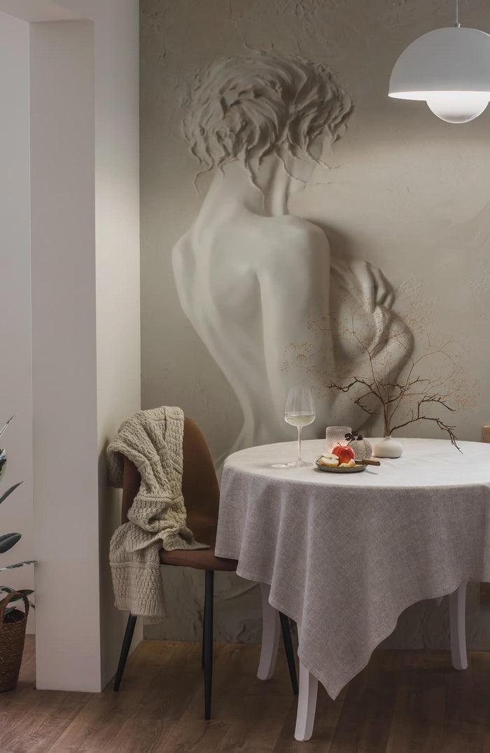 3D Illusion Woman Wallpaper: Clay Statue Art Wall Mural