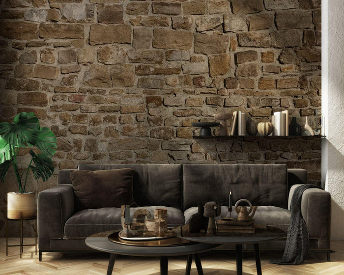 3D Stone Wall Wallpaper: Restaurant Cafe Decor, Removable Self-Adhesive