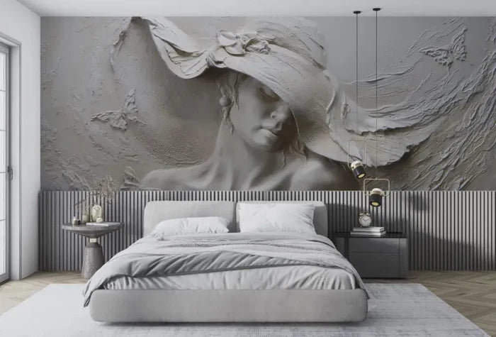 3D Woman Face Wallpaper Mural: Peel and Stick Wall Art, Deluxe Textured Wallpaper