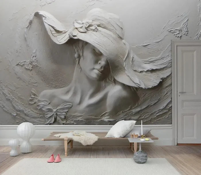 3D Woman Face Wallpaper Mural: Peel and Stick Wall Art, Deluxe Textured Wallpaper
