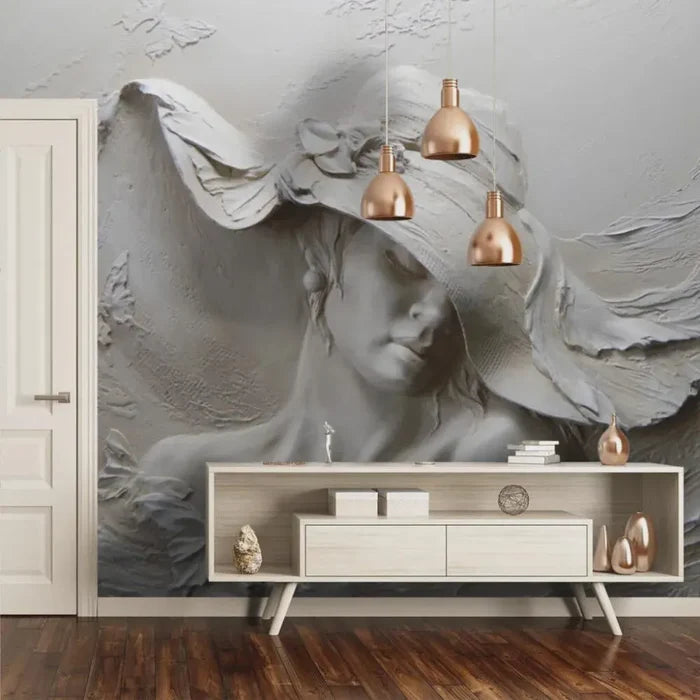 3D Woman Face Wallpaper Mural: Peel and Stick Wall Art, Deluxe Textured Wallpaper