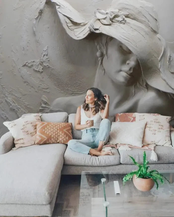 3D Woman Face Wallpaper Mural: Peel and Stick Wall Art, Deluxe Textured Wallpaper