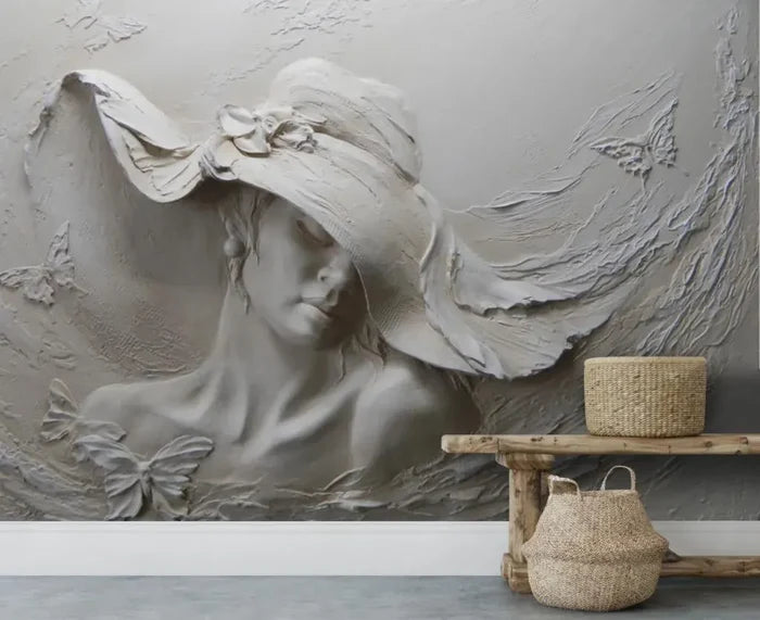 3D Woman Face Wallpaper Mural: Peel and Stick Wall Art, Deluxe Textured Wallpaper