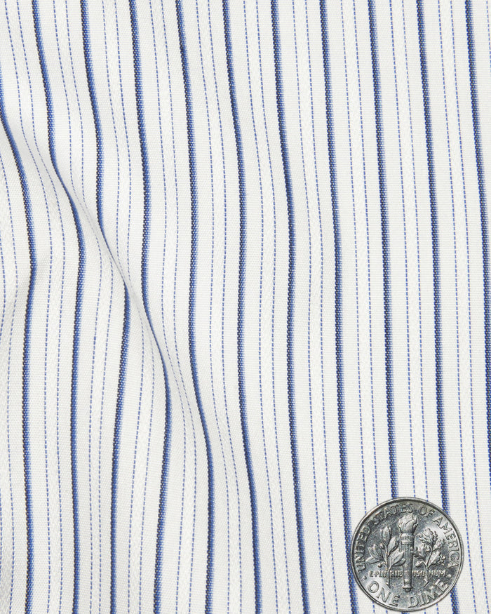 A Touch of Silk: Blue Shadow Stripes on White: Natural Wrinkle Free