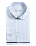 Front view of custom check shirts for men by Luxire in blue graph natural touch of silk