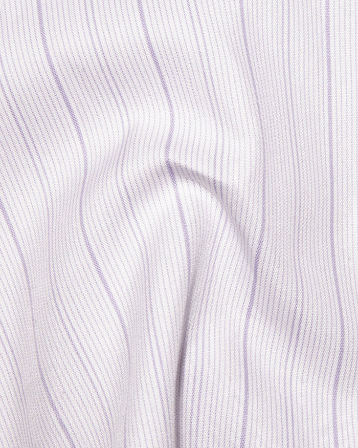 A Touch of Silk:Purple Pin Stripes on White: Natural Wrinkle Free