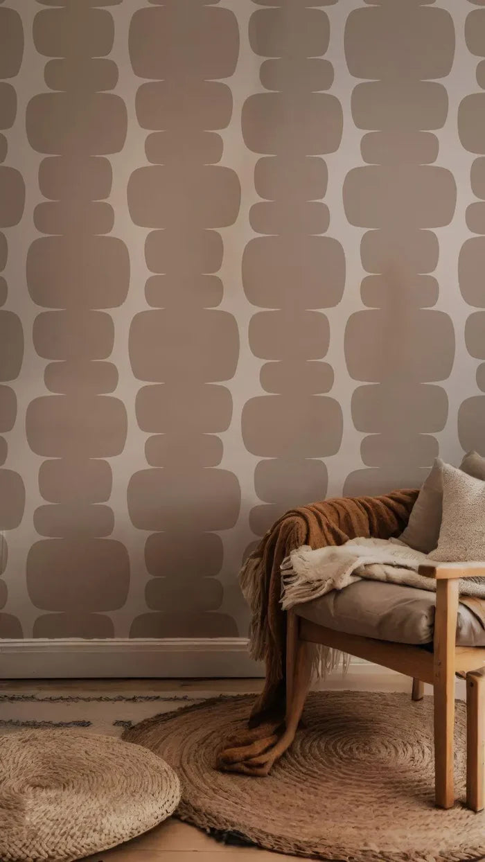 Abstract Brown & Beige Peel and Stick Wallpaper: Retro Wall Decal