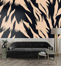 Abstract Brush Pattern Wallpaper: Black Beige Retro Wall Decal - Peel & Stick