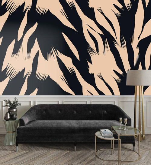 Abstract Brush Pattern Wallpaper: Black Beige Retro Wall Decal - Peel & Stick