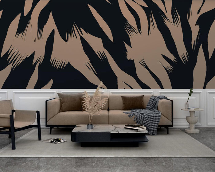 Abstract Brush Pattern Wallpaper: Black Beige Retro Wall Decal - Peel & Stick