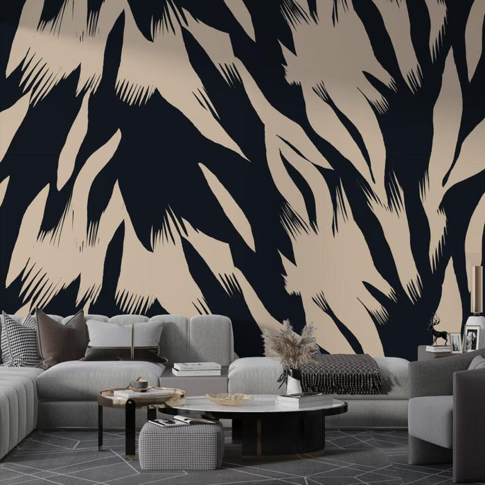 Abstract Brush Pattern Wallpaper: Black Beige Retro Wall Decal - Peel & Stick