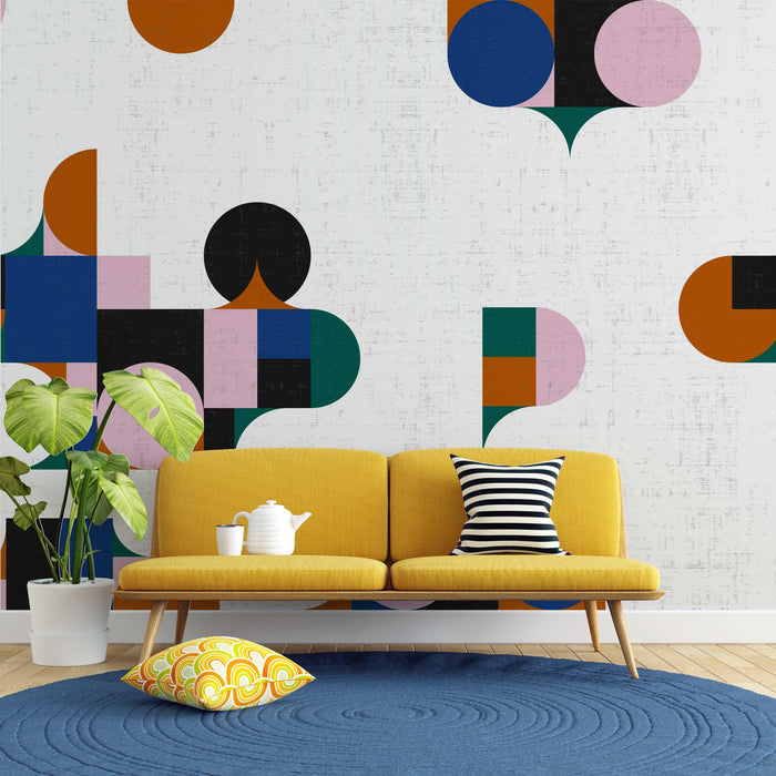 Abstract Geometric Removable Wallpaper: Colorful Triangle Mural