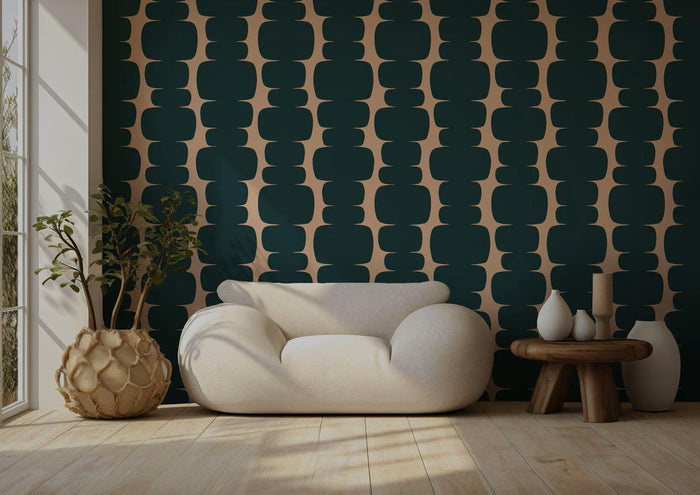 Abstract Green & Beige Peel and Stick Wallpaper: Retro Wall Decal