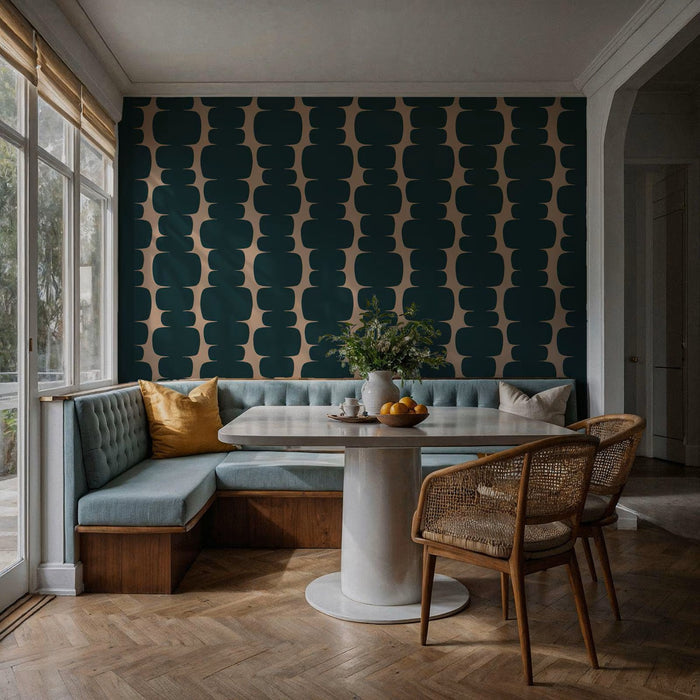 Abstract Green & Beige Peel and Stick Wallpaper: Retro Wall Decal