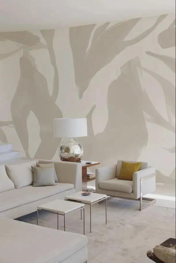 Abstract Lines Peel and Stick Wallpaper: Retro Beige Wall Decal