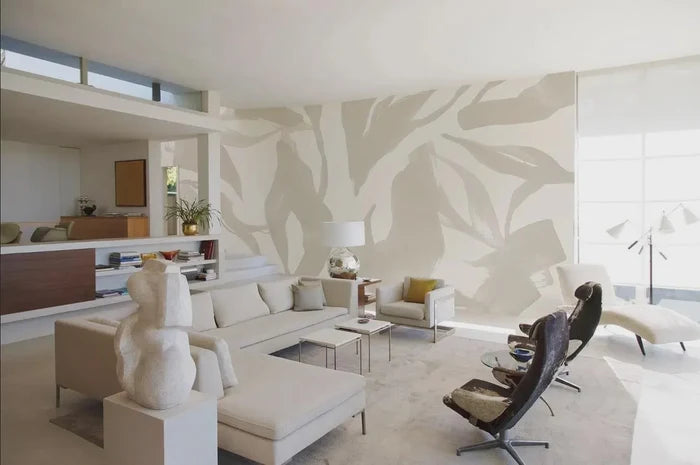 Abstract Lines Peel and Stick Wallpaper: Retro Beige Wall Decal