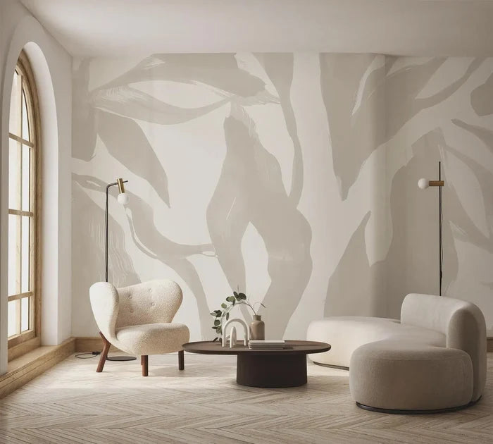 Abstract Lines Peel and Stick Wallpaper: Retro Beige Wall Decal