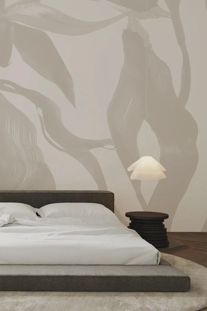 Abstract Lines Peel and Stick Wallpaper: Retro Beige Wall Decal