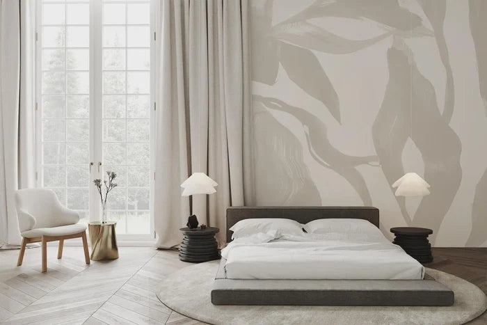 Abstract Lines Peel and Stick Wallpaper: Retro Beige Wall Decal