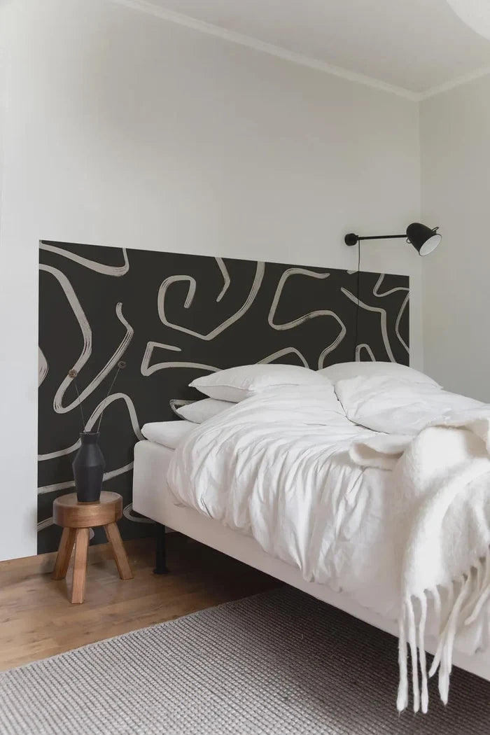 Abstract Lines Wallpaper | Beige & Black Wall Decal | 2WayWallpaper