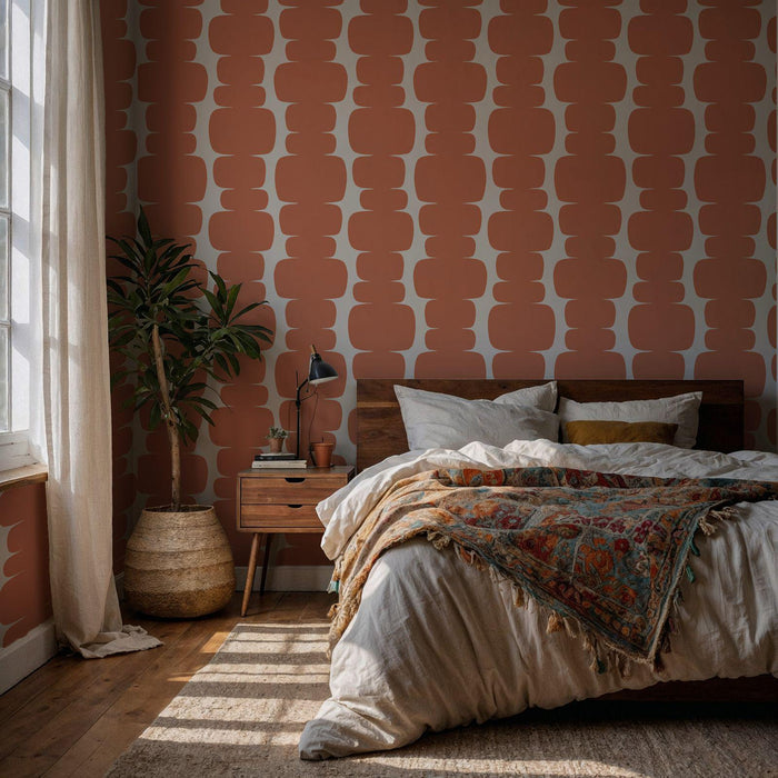 Abstract Orange & Beige Peel and Stick Wallpaper: Retro Wall Decal