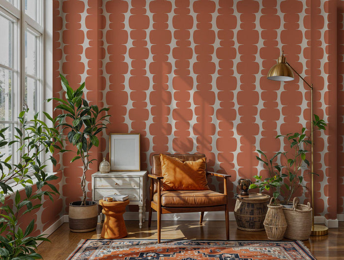 Abstract Orange & Beige Peel and Stick Wallpaper: Retro Wall Decal