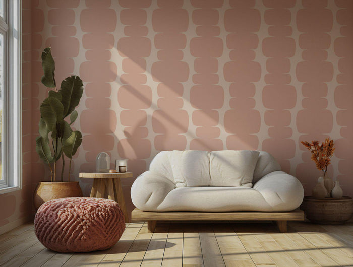 Abstract Pink & Beige Peel and Stick Wallpaper: Retro Wall Decal