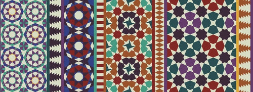 Alhambra Mosaic Wallpaper: Red & Purple Geometric Mural, Peel and Stick