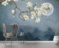 Almond Blossoms Wallpaper: Blue Floral Wall Decor