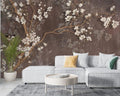Almond Flowers Wallpaper: Blossoming Rose Design on Brown