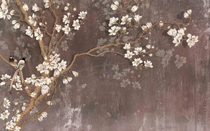 Almond Flowers Wallpaper: Blossoming Rose Design on Brown