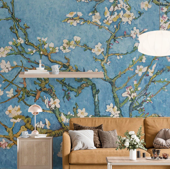 Almond Tree Wallpaper: Spring Flowers, Blue Floral Wall Decor