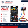 AMC professional manifold gauge set for HVAC and refrigerant service, with color-coded high and low pressure gauges.