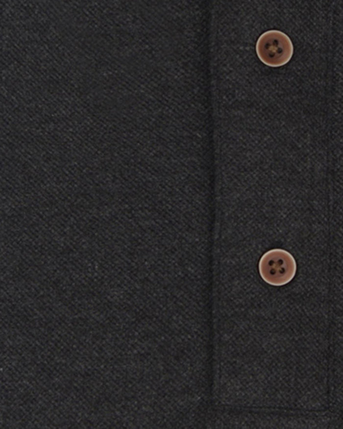 Close up of the custom oxford polo shirt for men by Luxire in anchor grey