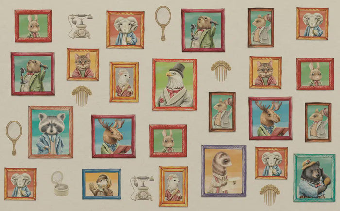 Animal Portraits Wallpaper: Whimsical Woodland Peel and Stick Removable Wall Art