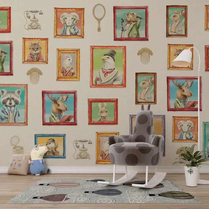Animal Portraits Wallpaper: Whimsical Woodland Peel and Stick Removable Wall Art