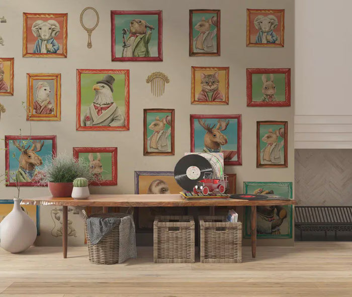 Animal Portraits Wallpaper: Whimsical Woodland Peel and Stick Removable Wall Art