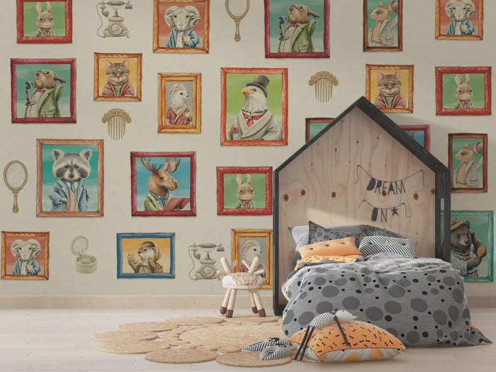 Animal Portraits Wallpaper: Whimsical Woodland Peel and Stick Removable Wall Art