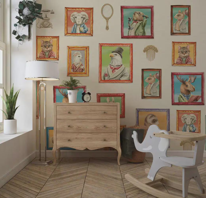Animal Portraits Wallpaper: Whimsical Woodland Peel and Stick Removable Wall Art