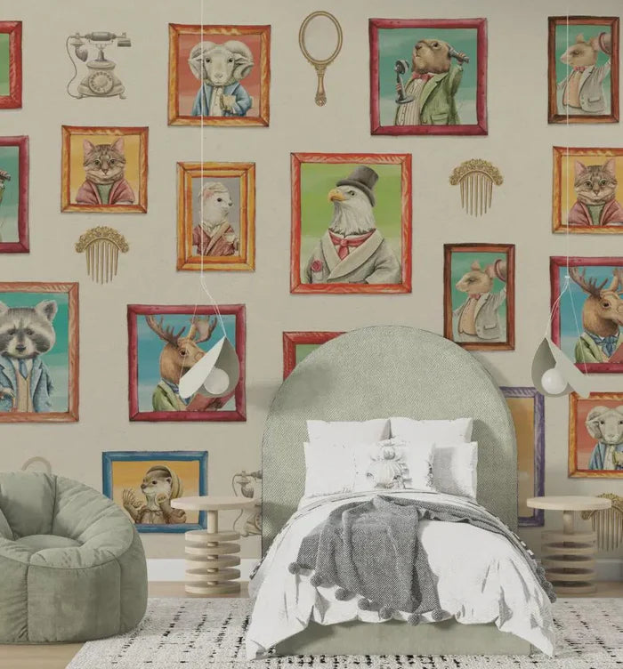 Animal Portraits Wallpaper: Whimsical Woodland Peel and Stick Removable Wall Art