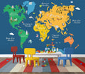 Animal World Map Wallpaper Mural - Kids Nursery Decor