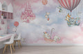 Animals in Balloons Wallpaper: Pink Castle Nursery Mural