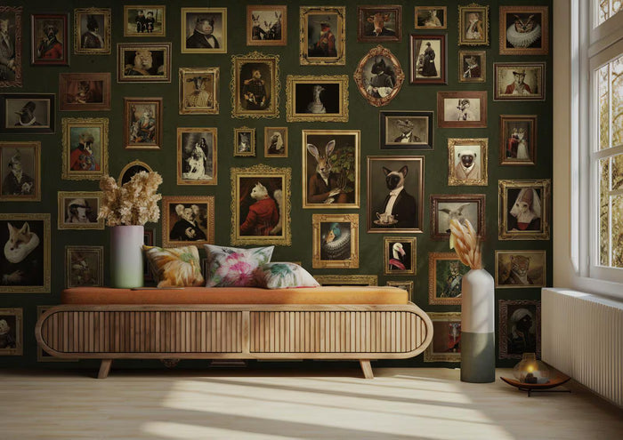 Animals in Clothes Green Wallpaper: Textured, Nonwoven, Peel and Stick Wallpaper Decorative Wall Art