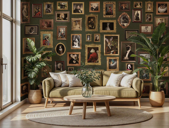 Animals in Clothes Green Wallpaper: Textured, Nonwoven, Peel and Stick Wallpaper Decorative Wall Art