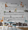 Animals on Musical Notes Wallpaper - Nursery & Kids Room Decor