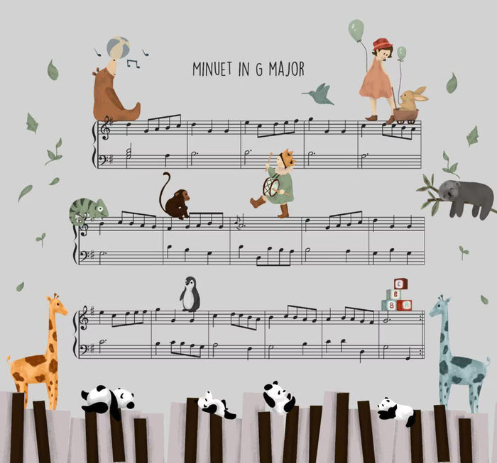 Animals on Musical Notes Wallpaper - Nursery & Kids Room Decor