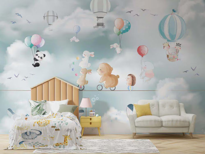 Animals on Rope Wallpaper: 3D Peel and Stick Children's Room Decor