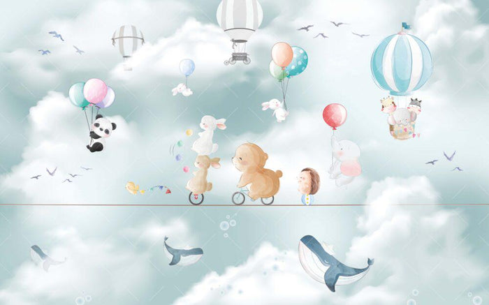 Animals on Rope Wallpaper: 3D Peel and Stick Children's Room Decor